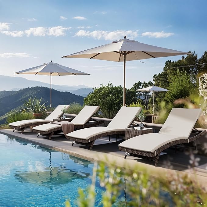Pamapic 6-Piece Patio Chaise Lounge Set with Adjustable Backrest and Removable Cushion, Outdoor Poolside Lounge Chairs for Backyard, Porch, Garden, Beige
