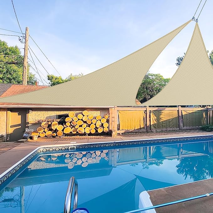 E&K Sunrise 7' x 7' x 7' Sun Shade Sail Triangle Canopy Shade Cover UV Block for Patio Backyard Garden Outdoor (Beige)