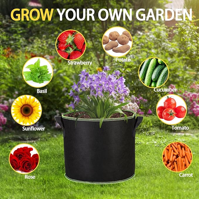 3-Pack 20 Gallon Grow Bags, Thickened Nonwoven Fabric Pots with Handles,Sturdy Garden Planters Aeration Gardening Container to for Plants, Vegetables, and Flowers