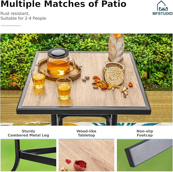 MFSTUDIO 5 Piece Outdoor Swivel Bar Set, Outdoor Bar Table and Chairs Set, Patio High Top Table and Chairs, Patio Dining Set Bar Height Table with 4 Chairs, Grey