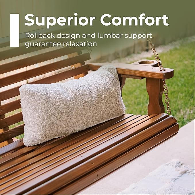 Amish Casual 4 Foot Roll Back Porch Swing with Cup Holders in Semi-Solid Grey Stain - Amish Made in The USA from Treated Pine Heavy Duty 700 Lb. Weight Capacity