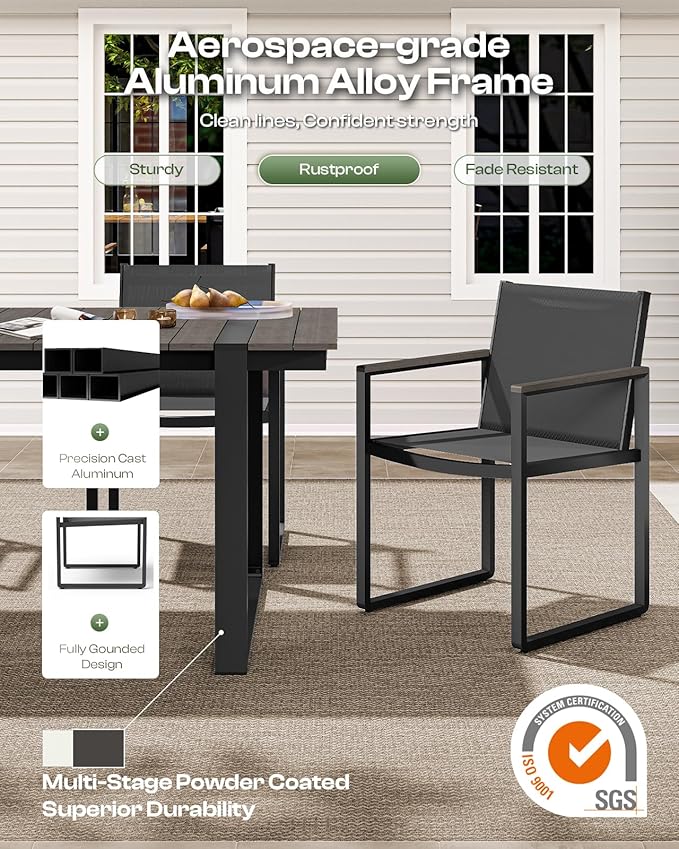 Outdoor Dining Set, HDPS + Aluminum Patio Table and Chairs Set with U-Shaped Base, 7 Piece Outdoor Furniture Set with Umbrella Hole, Patio Dining Table Set for Garden, Backyard (Charcoal)