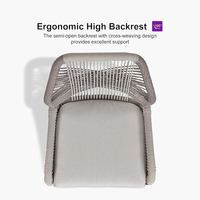 PURPLE LEAF Patio Bar Stool Counter Height Set of 2 Outdoor Rattan Chairs with Back Modern Aluminum Woven Barstools for Garden Indoor Kitchen Light Gray