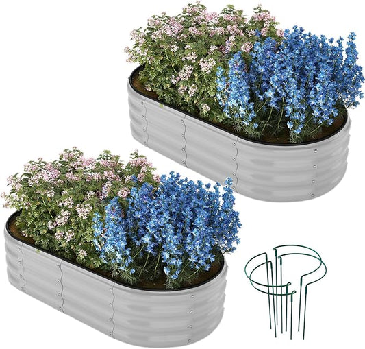 Galvanized Metal Planter Raised Garden Bed Kit for Gardening Outdoor Garden Box Raised Flower Bed 2PC Gray 4X2X1FT
