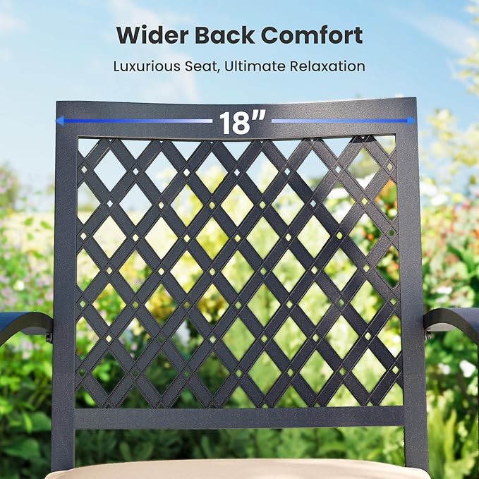 PHI VILLA 9 Pieces Outdoor Dining Set for 8, 83" Rectangular Metal Table with Umbrella Hole & Stackable Black Wrought Iron Chairs, Large Outside Furniture for Patio, Deck, Yard, Porch