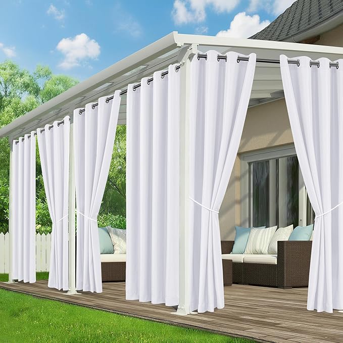 White Outdoor Curtains for Patio Waterproof - 6 Panels Privacy Weatherproof Outside Curtains with Grommets for Pergola, Gazebo, Porch, Cabana, Balcony, 54 x 108 Inch