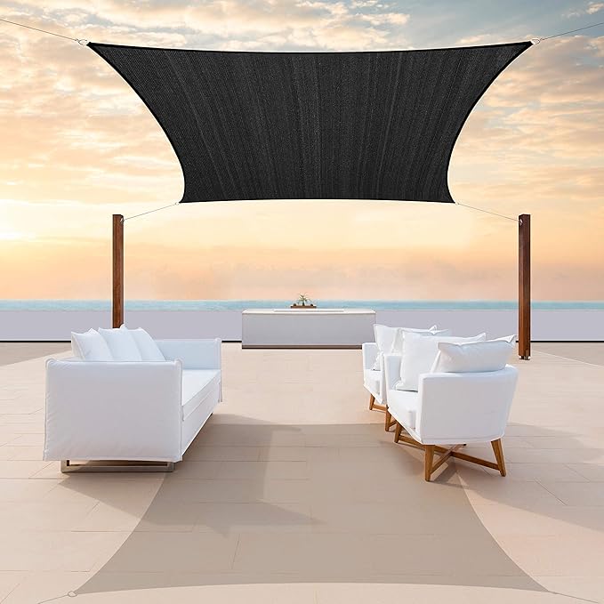 ColourTree TAPR1616 Custom Size 11' x 15' Black Sun Shade Sail Canopy UV Block UPF50 Rectangle - Commercial Standard Heavy Duty - 190 GSM - 3 Years Warranty