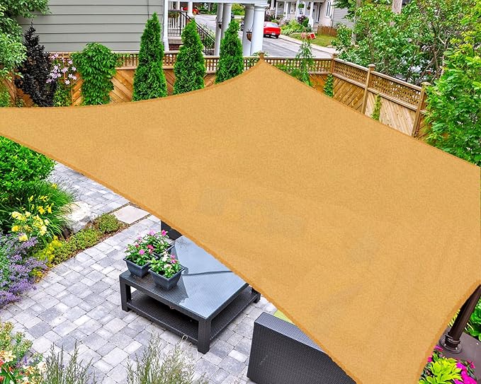 AsterOutdoor Sun Shade Sail Rectangle 6' x 10' UV Block Canopy for Patio Backyard Lawn Garden Outdoor Activities, Sand