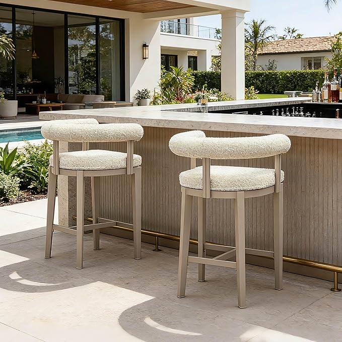 PURPLE LEAF Counter Height Bar Stools Set of 2 Patio Barstools with Back and Armrest