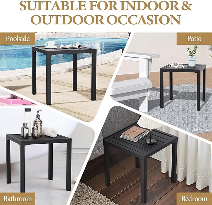 Crestlive Products Outdoor Side Table, Black Small Square Metal End Table with Easy Assembly, Weather Resistant Design for Pool Patio Balcony