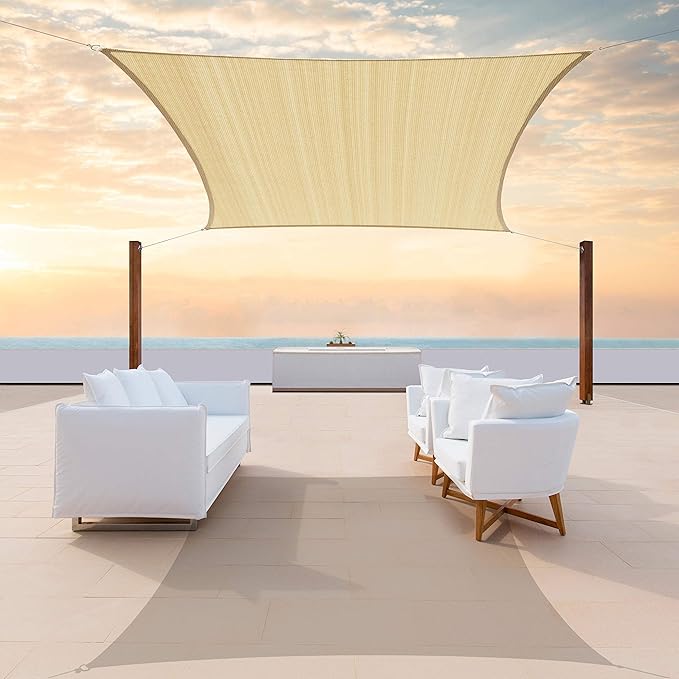 ColourTree TAPR1616 Custom Size 9' x 15' Beige Sun Shade Sail Canopy UV Block UPF50 Rectangle - Commercial Standard Heavy Duty - 190 GSM - 3 Years Warranty