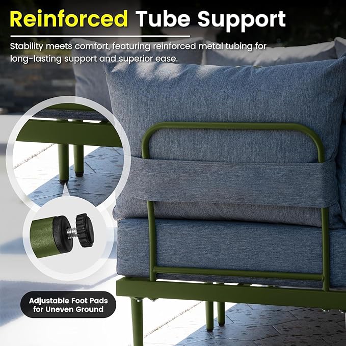 Sundale Outdoor 5 Pieces Patio Furniture Set with Fire Pit Table, Metal Outdoor Sectional Sofa with 6 Inch Olefin Cushion, All-Weather Modern Outdoor Conversation Sets for Backyard, Poolside