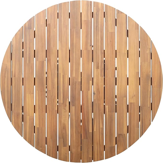 Merax Outdoor Dining Table 47.25" Round Extra-Large Acacia Wood Patio Dining Table for Backyard Lawn Balcony, Aesthetic Slat Base Design, Light Teak