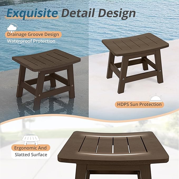 LUE BONA Outdoor Adirondack Ottomans, Footrest Footstool Set of 2, Outdoor Foot Rest for Patio, HDPS All Weather Waterproof Footrest Footstool for Adirondack Chair, Dark Brown