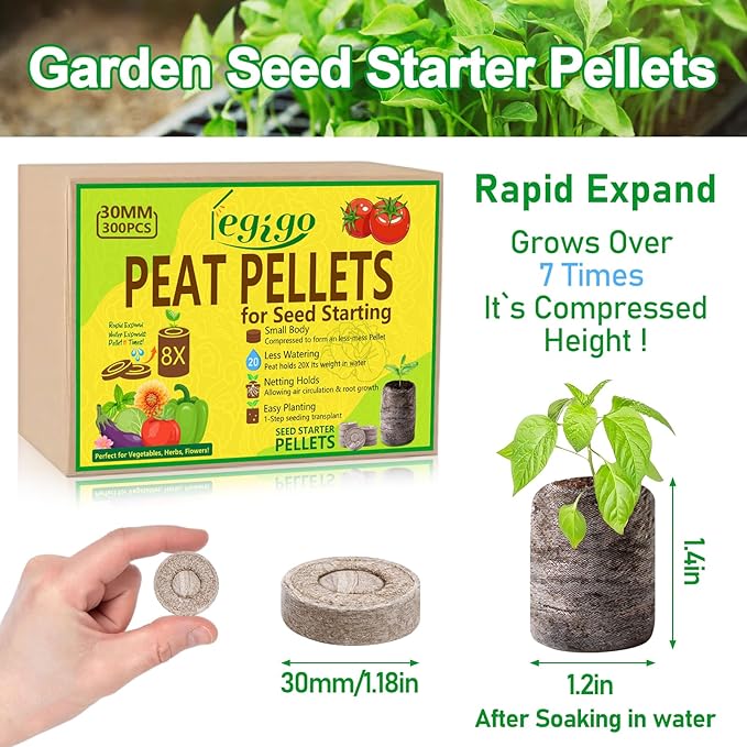 Legigo 300 Pcs 30mm Seed Starter Peat Pellets for Seedlings- Compressed Seed Starter Pods Seed Starting Pellets Plugs Soil Peat Pods for Starting Seeds, Garden Planting Herb Flower Vegetables