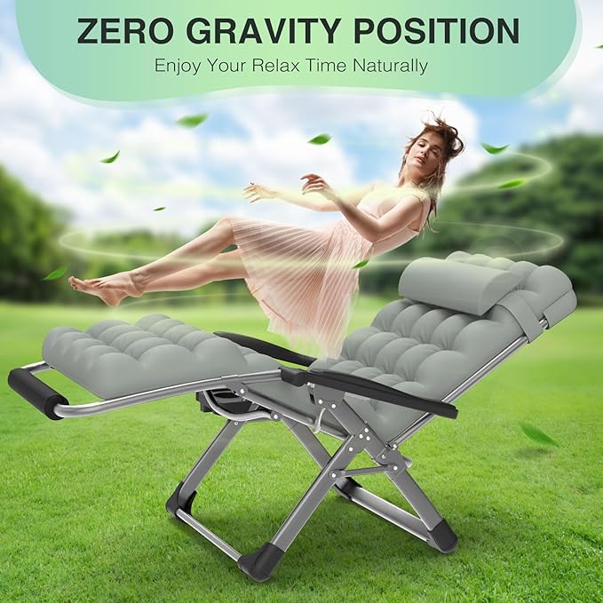 Suteck Oversized Zero Gravity Chair,33In XXL Lounge Chair w/Removable Cushion&Headrest, Reclining Camping Chair w/Upgraded Lock and Footrest, Reclining Patio Chairs Recliner for Indoor Outdoor,500LBS