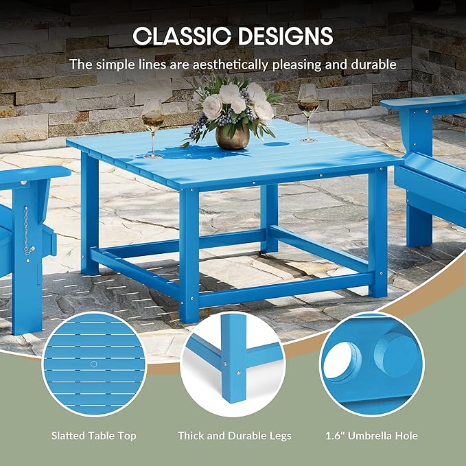 WestinTrends Malibu Low Outdoor HDPE Square Patio Coffee Table, Pacific Blue