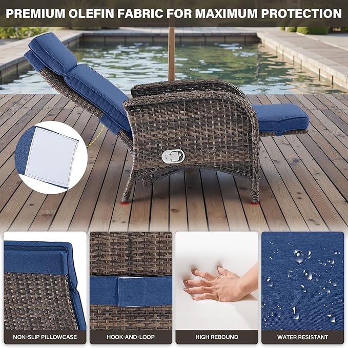 Belord Versatile Outdoor Recliner Chair - Reclining Patio Chair with Adjustable Backrest and Footrest, All-Weather Wicker Chaise Lounge Chair Outdoor for Pool Deck
