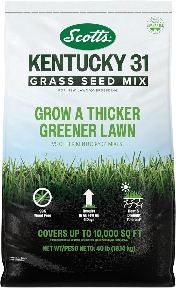 Scotts Kentucky 31 Grass Seed Mix - Premium Lawn Grass Seed, Covers Up to 10,000 sq. ft., 40 lb