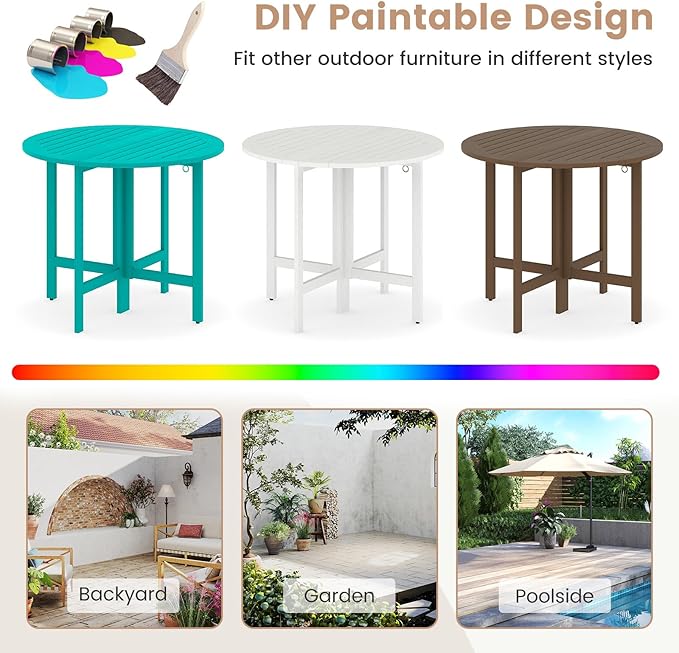 Tangkula 2 Pieces 36 Inches Outdoor Folding Round Dining Table, No Assembly Patio Acacia Wood Bistro Table with Slatted Tabletop, for Backyard, Porch, Balcony