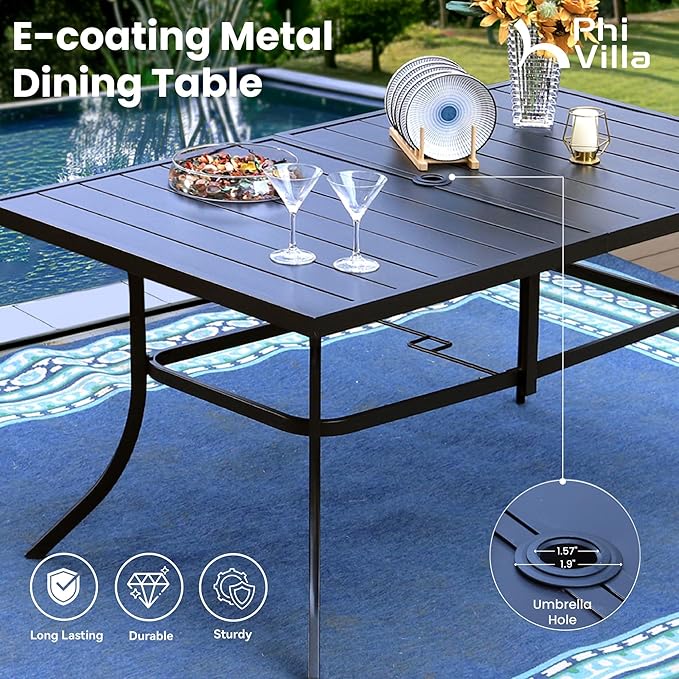 PHI VILLA 8 Piece Patio Dining Set with 13ft Patio Umbrella (Beige), 6 Outdoor Swivel Dining Chairs & 1 Large Metal Dining Table with 1.57" Umbrella Hole, for Lawn Garden Backyard