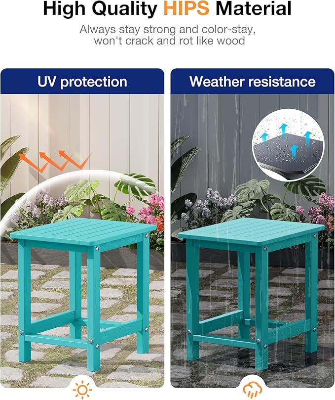 YEFU Outdoor Side Table for Patio: 16" HIPS Weather - Resistant Adirondack Tables - Waterproof Small Square End Tables for Backyard Living Room Bedroom - Indoor Outdoor Durable Table Aruba