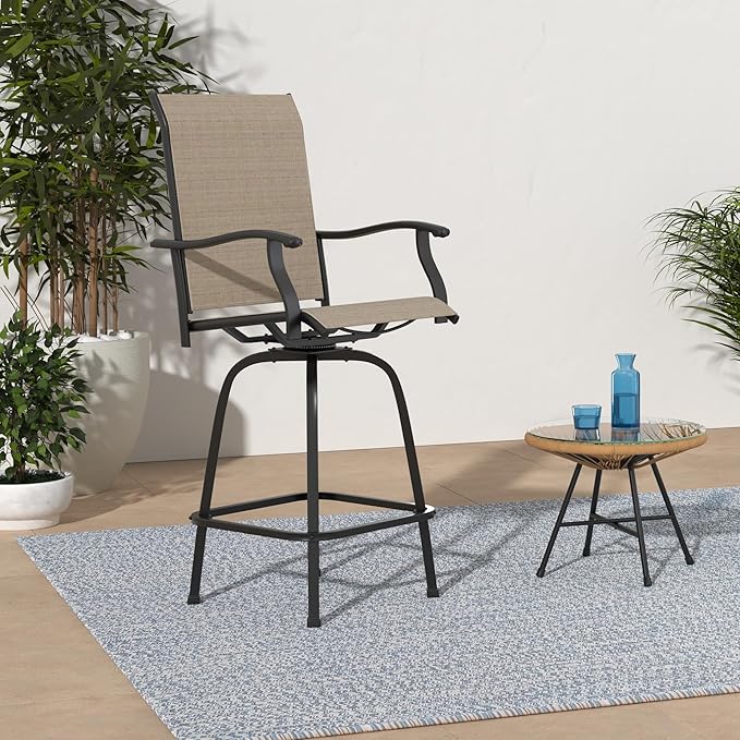 MFSTUDIO Outdoor Bar Stools Set of 2, Swivel Bar Height Patio Chairs Outdoor Barstools High Top Patio Swivel Bar Chairs, Breathable Textilene