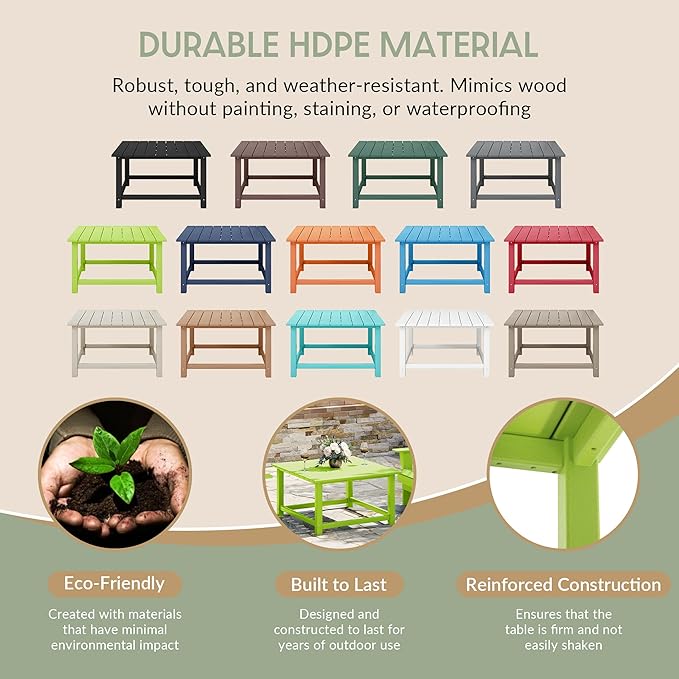 WestinTrends Malibu Low Outdoor HDPE Square Patio Coffee Table, Lime