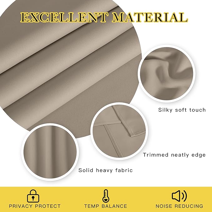 NICETOWN Taupe Blackout Curtains for Bedroom 95 Inch Length - Thermal Insulated Room Darkening Privacy Grommet Window Drapes for Boys Room, Set of 1 Panel, 80 x 95 Inch