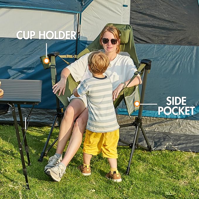 Portal Hammock Camping Chair, Portable Outdoor Swinging Chairs with Adjustable Back and Height for Lawn, Backyard, Patio, Supports 400 lbs, Breathable Mesh High Back, Green