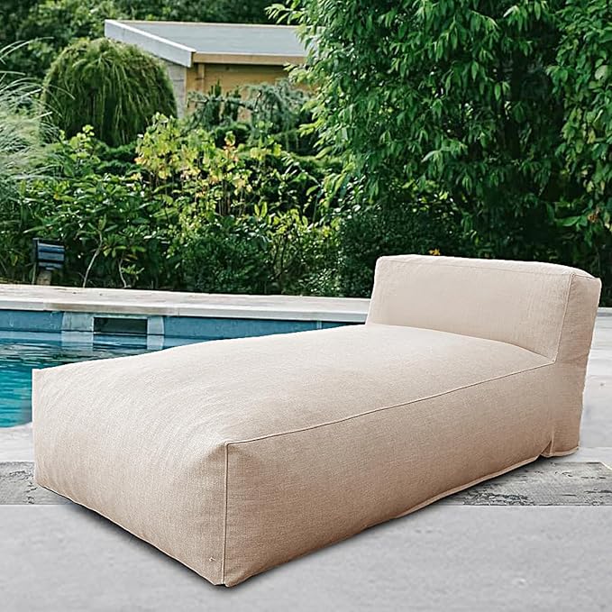Outdoor Bean Bed Chair Sun Lounger, Outdoor Couch Sofa for Patio & Pool, Foam Filling Day Bed Furniture, Comfy Lazy Sofa for Outside, Water-Resistant Seating (Light Beige, 70'' L)