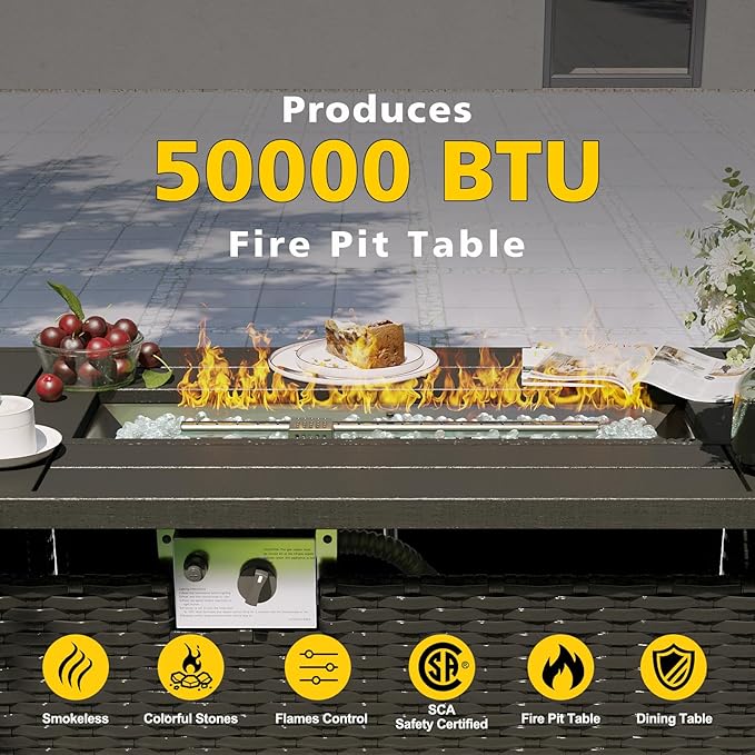 Aoxun Patio Furniture Set with Fire Pit Table, 12 Piece Outdoor Sectional Sofas, 10 Seats Wicker Rattan Outdoor Furniture with Thickened Cushion for Backyard, Garden Navy Blue