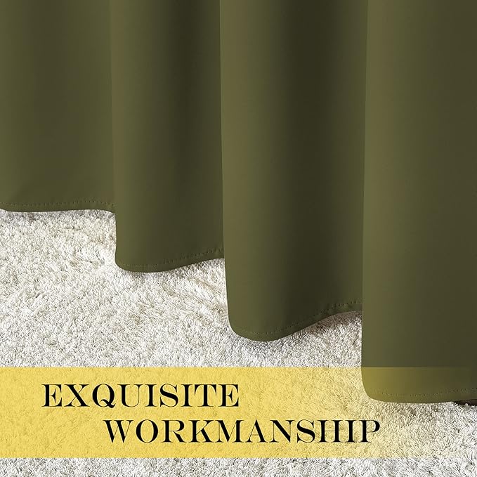 NICETOWN Blackout Curtain for Girls Room - Thermal Insulated Solid Grommet Room Darkening Panel/Drape for Girls' Bedroom (Olive Green, Single Panel, 52 by 54-inch)