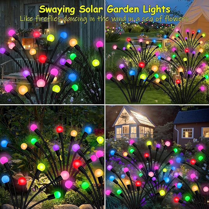 Kohlrabi Solar Garden Lights Outdoor, 4 Pack 40 LED Solar Firefly Lights Waterproof, Sway by Wind, Swaying Light for Yard Patio Backyard Garden Planter Flower Bed Pathway Outdoor Decoration