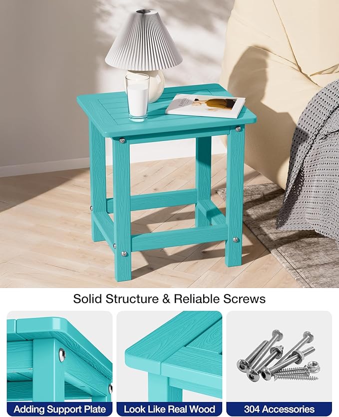 YEFU Outdoor Side Table for Patio: 16" HIPS Weather - Resistant Adirondack Tables - Waterproof Small Square End Tables for Backyard Living Room Bedroom - Indoor Outdoor Durable Table Aruba