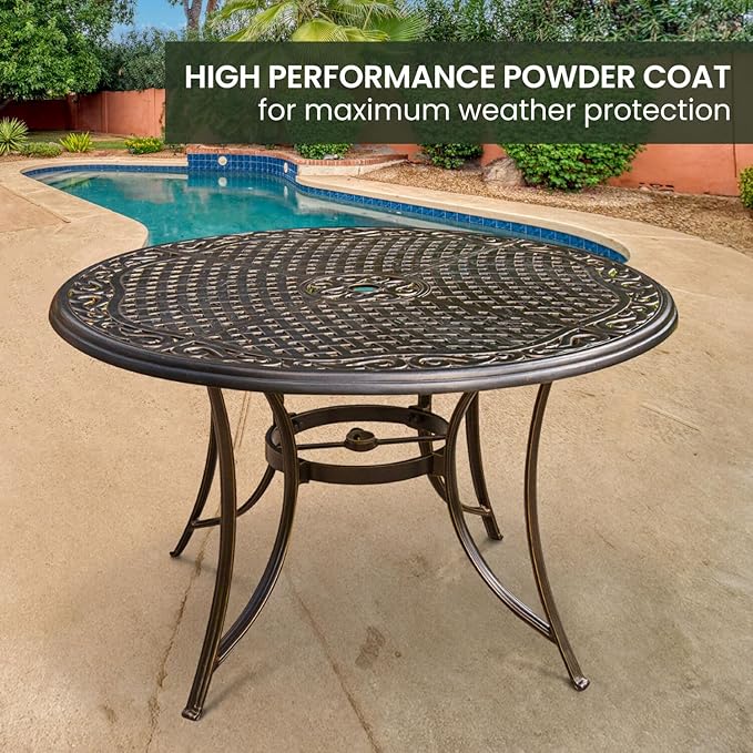 Hanover Manor 7-Piece Outdoor Dining Set with 6 PVC Sling 360 Degree Swivel Rockers, and Rust Resistant Aluminum Round Dining Table, Patio Dining Set for 6 for Backyard, Deck, Patio, Porch