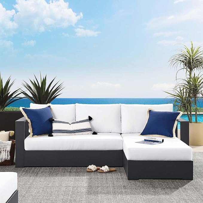 Modway Tahoe Modular Aluminum 2-Piece Outdoor Patio Furniture Gray White, Right-Facing Sectional Sofa Set with Weather-Resistant Cushions, Ideal for Deck, Backyard, Poolside