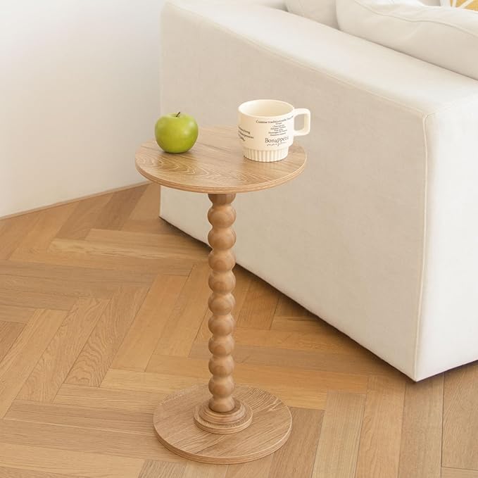Small Side Table, Drink Table for Small Spaces, Modern Martini Table with Solid Wood Leg, Round End Tables Living Room for Bedroom and Office (Rustic Walnut)