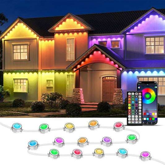100FT Permanent Outdoor Lights, RGB LED Eaves Lights with IP67 Waterproof, Smart App Remote Control, Music Sync, for Christmas, Holiday Decorations