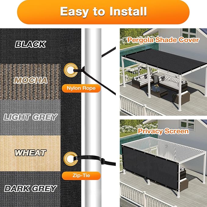 Artpuch Outdoor Pergola Shade Cover 17x22 FT Sun Shade Cloth with Grommets Black 90% UV Protection Canopy Patio Privacy Screen (Customized Available)