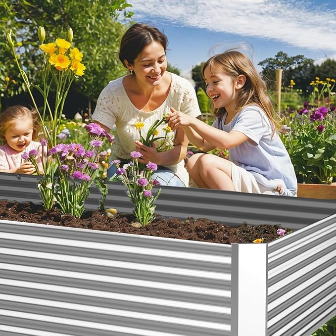 FRIZIONE 4pcs 4x2ft Galvanized Raised Garden Bed Outdoor,Above Ground Garden Bed for Vegetable,Metal Raised Beds for Flower,Steel Raised Beds for Gardening