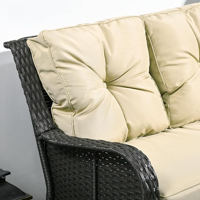 Outsunny 2-Seater Outdoor Sofa with 4" Thick Padded Cushions, PE Rattan Patio Outdoor Couch with Curved Armrests for Sunroom, Garden, Poolside, Beige