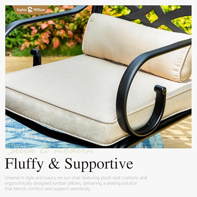 Sophia & William Swivel Patio Dining Set for 6 | Outdoor Table and Chairs | Removable Seat Cushions | 64" Metal Tabletop with Wood Texture