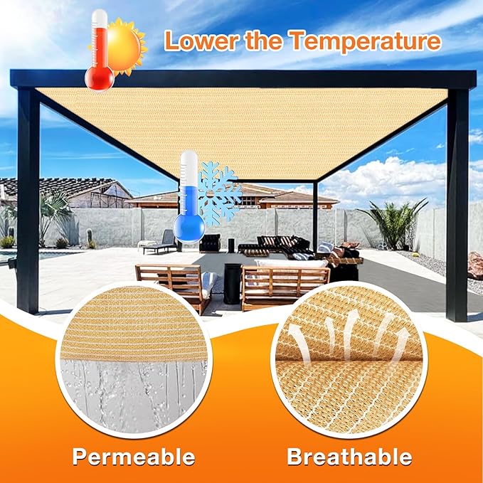 Artpuch Outdoor Pergola Shade Cover 10' X 15' Sun Shade Cloth with Grommets, 90% UV Protection Canopy Patio Privacy Screen (Customized Available) GN107, Wheat