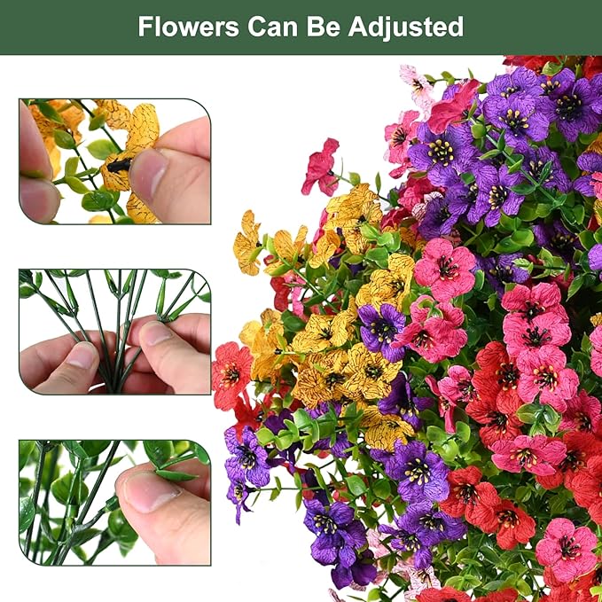 Artificial Flowers for Outdoor, UV Resistant Fake Silk Flowers, Realistic Faux Plants for Outside Indoor Porch Patio Window Box Planter Home Decor (20, Rosy)