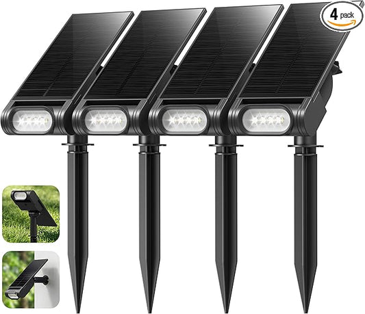 EZVALO Solar Spot Lights Outdoor IP67 Waterproof, Adjustable Solar Landscape Lights, 3 Lighting Modes Solar Spotlights for Outside Yard Garden Plant Trees Pathway Flag (Cool White-4Pack)
