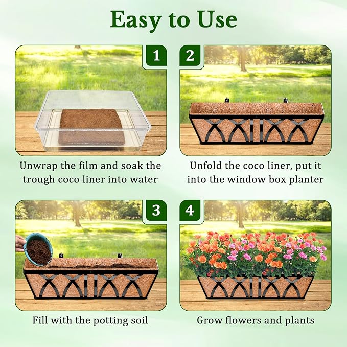 Halatool 2 Pack 24 Inch Window Box Liners, Pre-Formed Coco Fiber Replacement Liner, Natural Coconut Coir Planter Liners for Wall Hanging Basket, Flower Pot, Fence and Railing