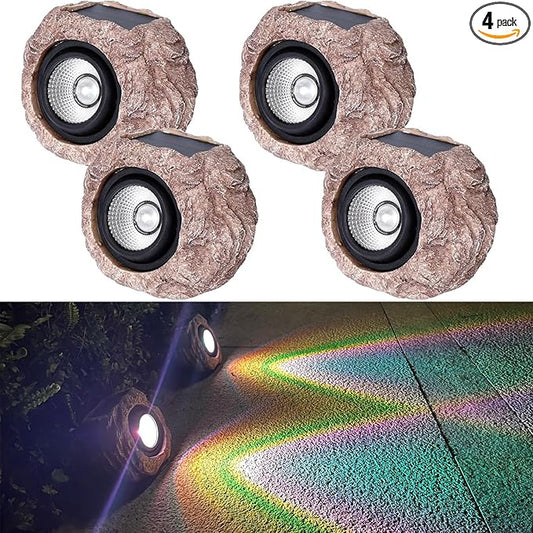 Solar Rock Lights Outdoor Waterproof, 4 Pack LED Colored Garden Rock Solar Light, Stone Statue Bright Solar Spot Light for Path, Yard, Patio, Lawn, Porch, Yard Decor.