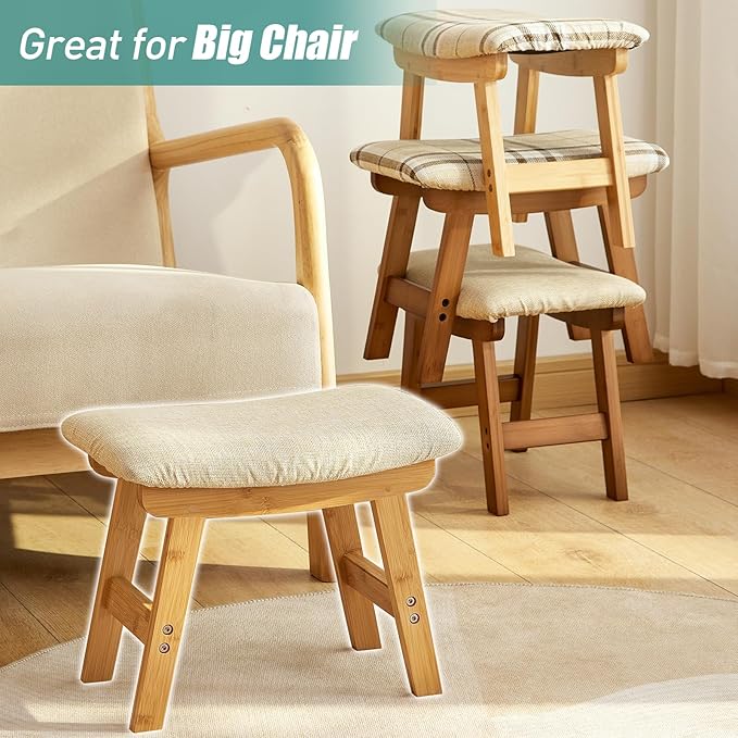 Foot Stools Ottoman, Small Foot Stool Ottoman, and Footstool, Wooden Foot Stool, Sofa Footrest Extra Seating for Living Room Entryway Office