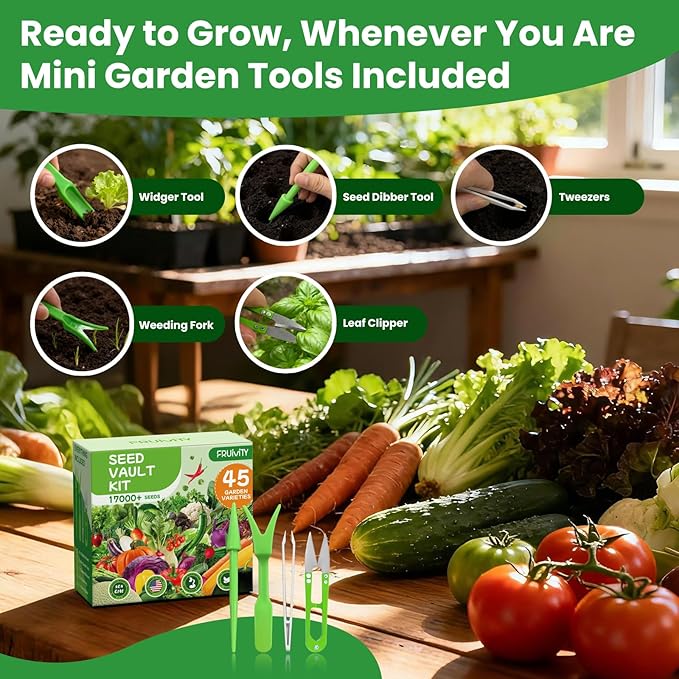 45 Vegetable Seeds Variety Pack - 17,000+ Non-GMO Heirloom for Planting Indoor & Outdoor Garden - Seed Vault Kit with Tomato, Cabbage, Spinach, Cucumber, Lettuce - Friend Gift